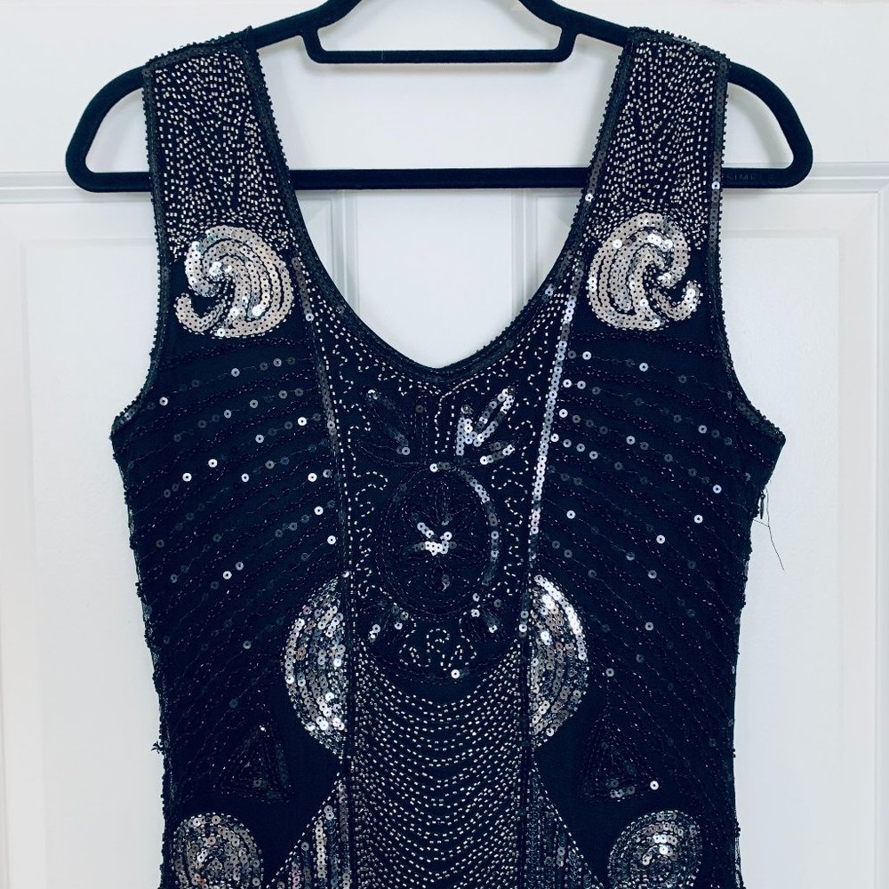 💃 Vintage Sparkle Fringe Cocktail Dress L